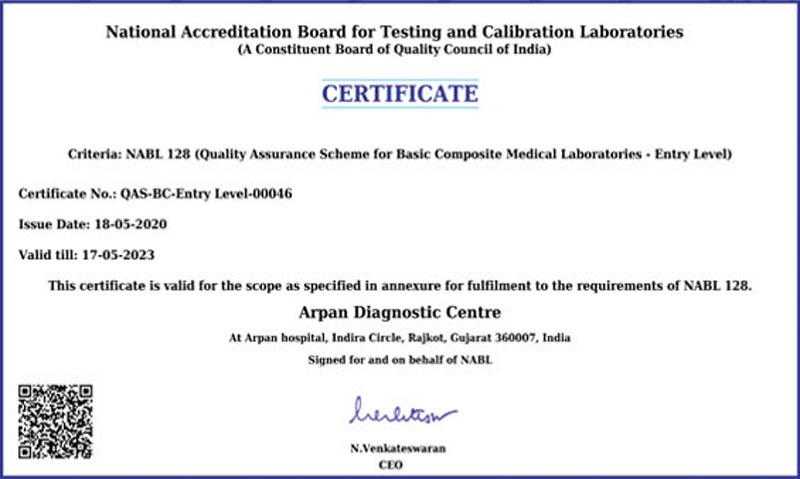 certification - Arpan Diagnostic Center